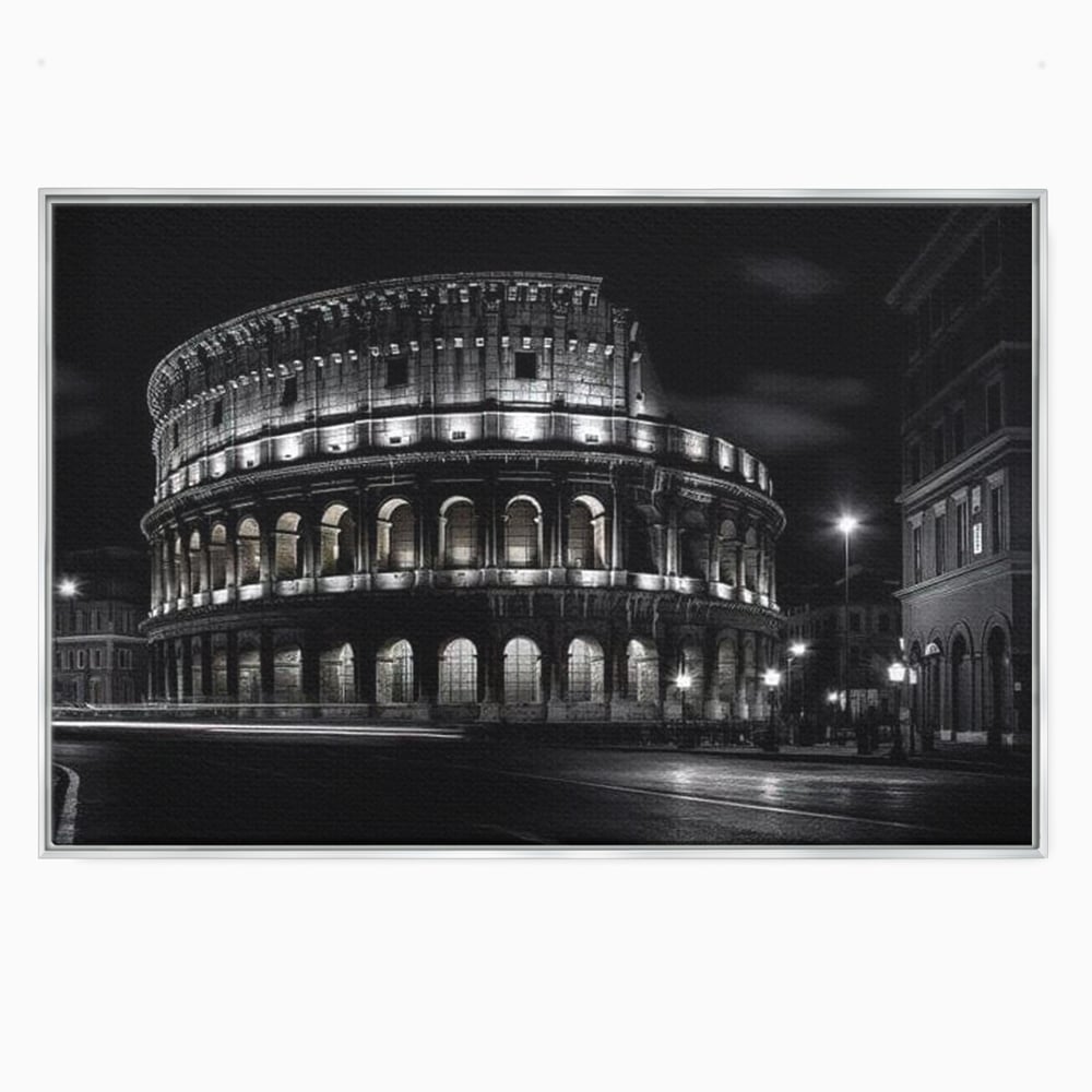 Tablou canvas cu tablou canvas cu colosseumul noaptea, in rama de aluminiu argintiu